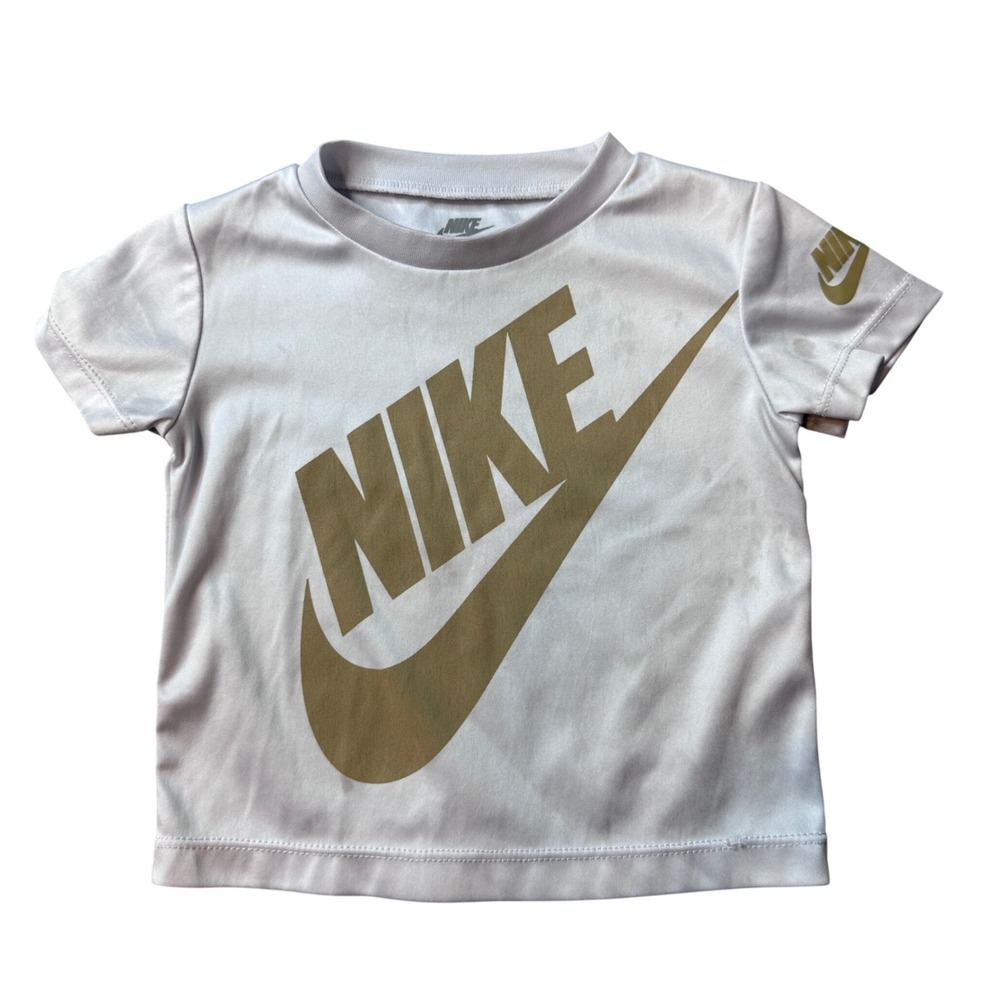 Nike T-Shirt Unisex 12M White Dri-FIT Futura Logo Short Sleeve Athletic Tee